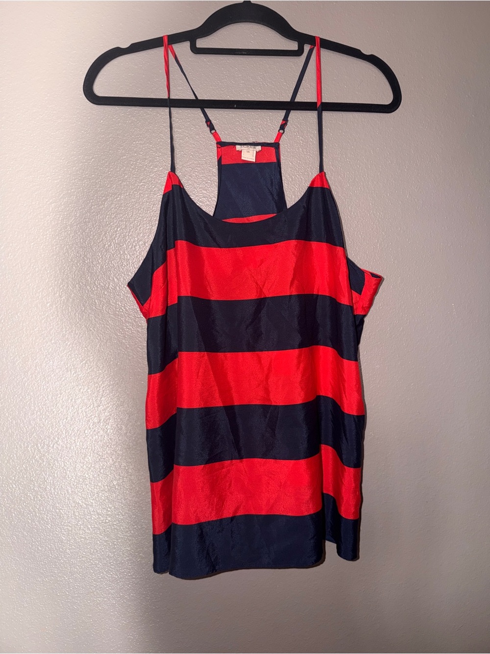 J. Crew Red and Navy Striped Silk Cami
